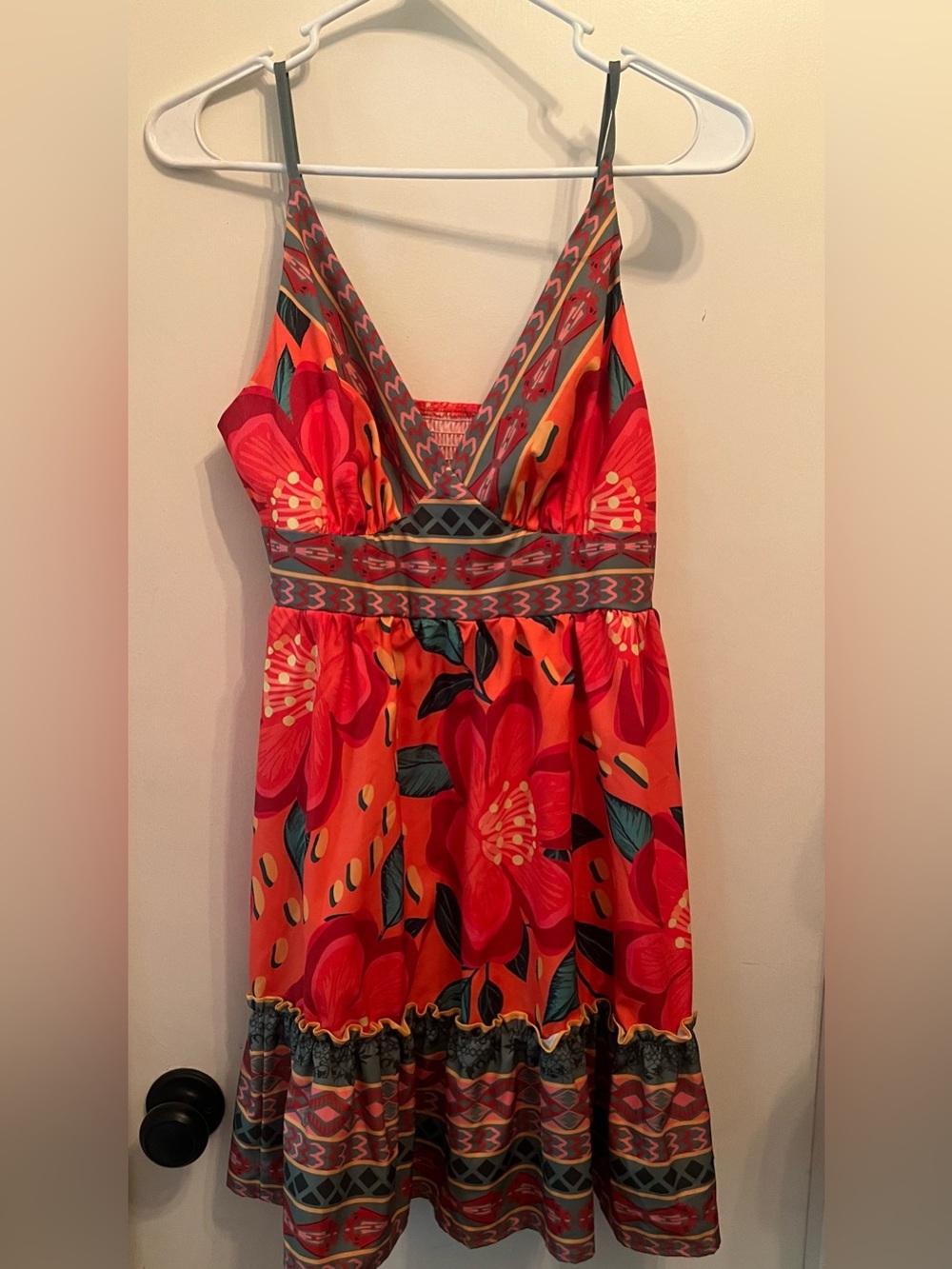Vibrant Orange Floral V-Neck Sundress—Sz M